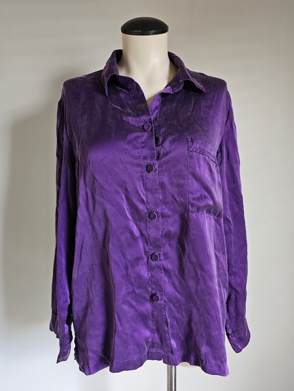 Papinelle 100% Silk Purple Button-down Longsleeve Luxurious Pajama Shirt Size S